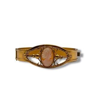Vintage Gold-Tone Cameo Bangle Bracelet